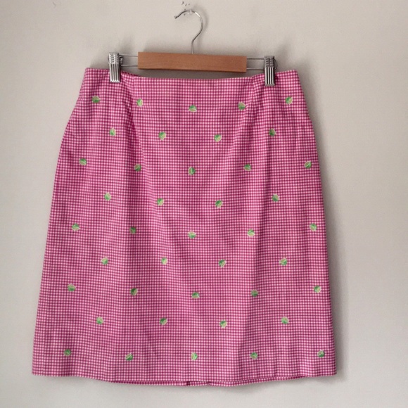 Talbots Dresses & Skirts - Talbots Pink Check Lime Embroidered Skirt